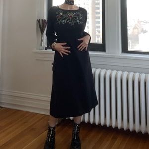 Super Cute Black WhimsyGoth Embroidered Midi Dress!